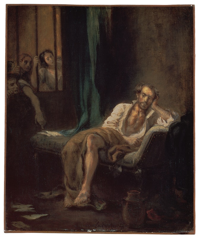 Eugène Delacroix , Tasso im Irrenhaus (Tasso im Ospedale di Sant’Anna in Ferrara), 1839, Öl auf Leinwand, 60 x 50 cm