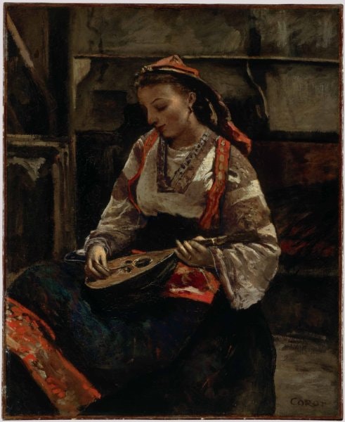 Camille Corot
Sitzende Italienerin, Mandoline spielend, um 1865/70
Öl auf Leinwand, 61 x 50 cm