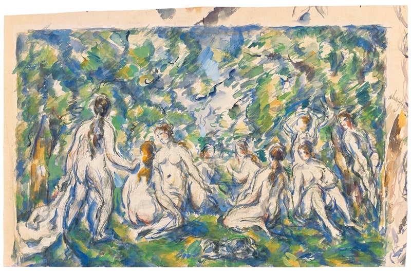 Paul Cézanne
Badende Frauen, um 1900
Aquarell und Gouache über Bleistift auf Papier, 25,7 x 41,9 cm