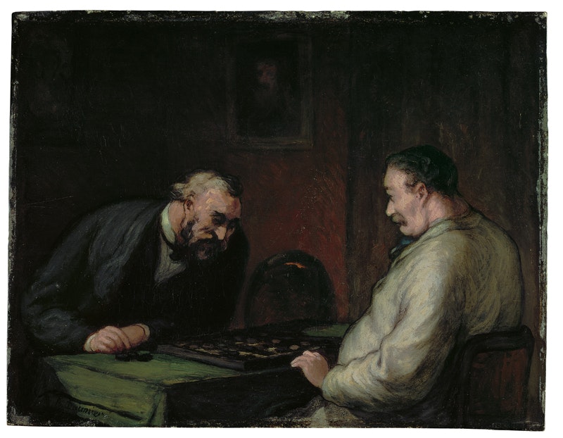 Honoré Daumier, Das Damespiel, um 1858/63, Öl auf Holz, 26,5 x 34 cm