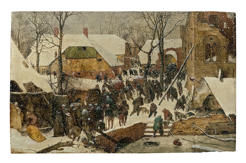 Pieter Bruegel d. Ä., Die Anbetung der Heiligen Drei Könige im Schnee, 1563, Öl auf Eichenholz, 35 x 55 cm