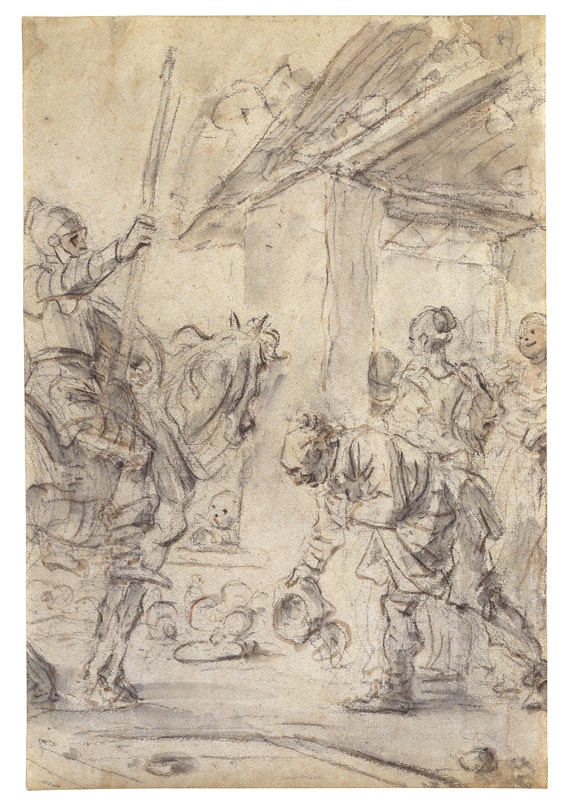 Jean-Honoré Fragonard
Don Quixote`s Arrival at the Inn c. 1780–1790
Black chalk and bister wash on buff paper, 42,2 x 28,3 cm