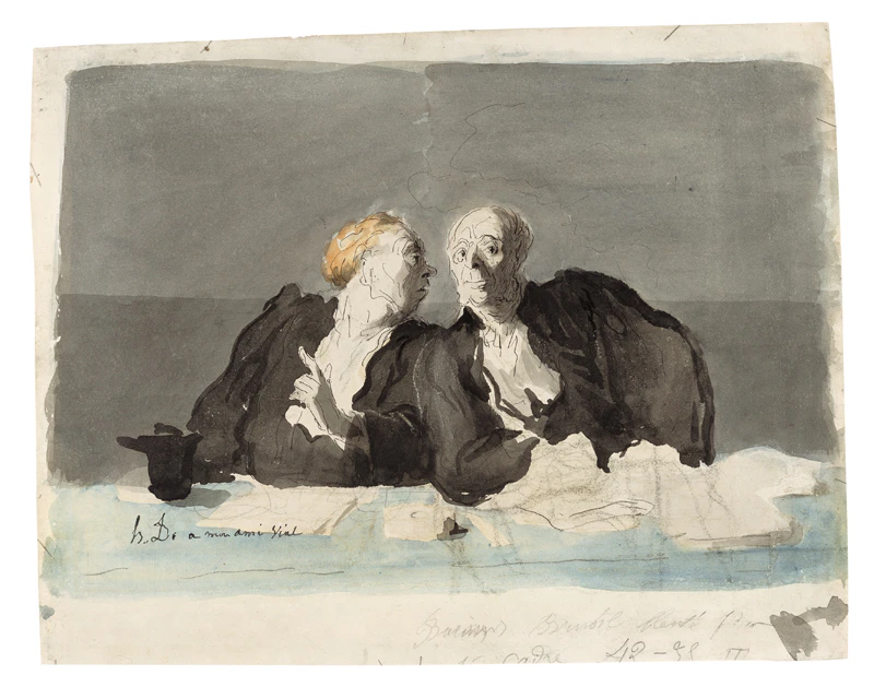 Honoré Daumier
A Counter-argument c. 1862
Black chalk, pen and ink, watercolour and gouache on paper, 26 x 33 cm