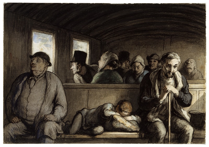 Honoré Daumier
The Third-class Carriage c. 1865
Black chalk, pen and ink, watercolour and gouache on paper, 23,2 x 33,7 cm