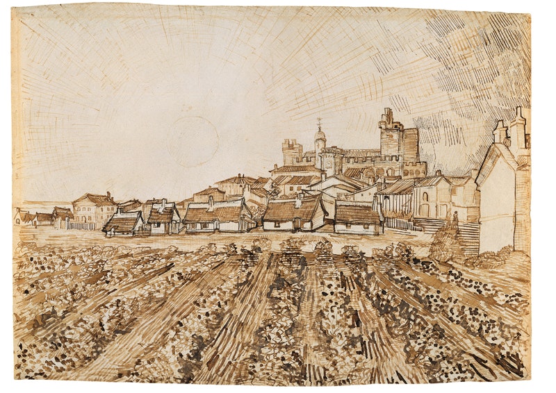 Vincent van Gogh
Les Saintes-Maries-de-la-Mer 1888
Pencil, quill pen and brown ink on paper, 43,5 x 60 cm