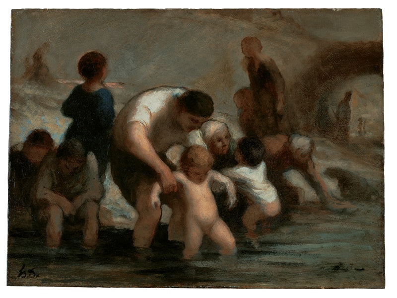 Honoré Daumier
Bathing in the Seine (The First Bath) c. 1855
Oil on panel, 24,5 x 33 cm