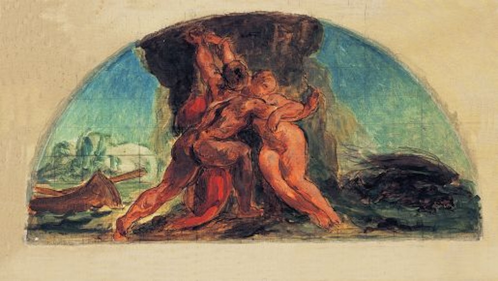 Eugène Delacroix, Hercule délivre Hésione, Étude pour la lunette du Salon de la Paix, Hôtel de Ville, Paris, vers 1853– 1854, Huile sur toile, 22,5 × 26,9 cm, Ordrupgaard, Copenhague