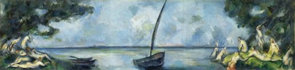Paul Cézanne, La barque et les baigneurs, vers 1890, Huile sur toile, 30 × 124 cm, Musée de l’Orangerie, Paris, collection Jean Walter et Paul Guillaume